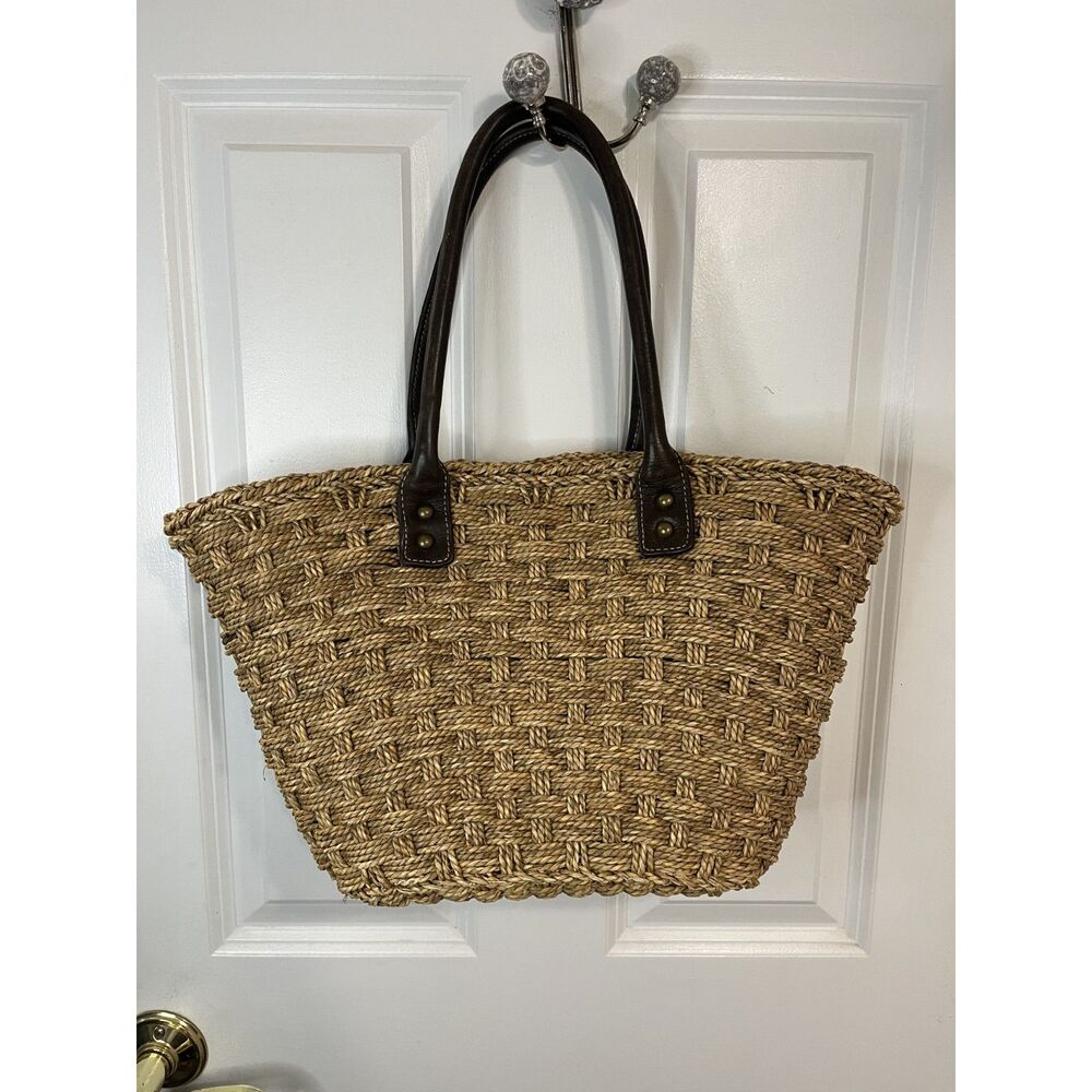 J.Crew Straw & Leather Basket Tote Bag - Picture 2 of 6